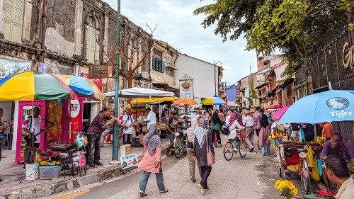 Bustling center of the UNESCO World Heritage Site in George Town, Penang