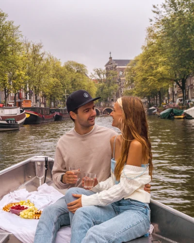 Picnic on the boat in Amsterdam, the Netherlands