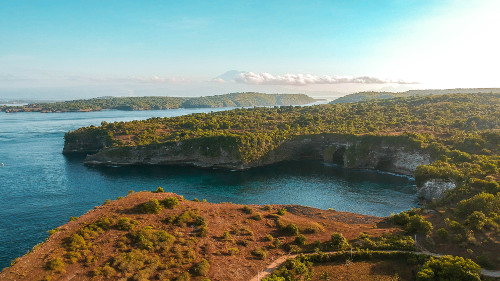 Drone shot of Angel Billabong in Nusa Penida, Bali, Indonesia