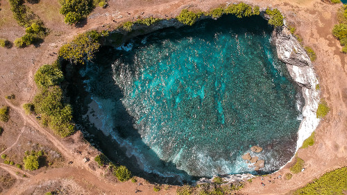 Drone shot of Broken Beach in Nusa Penida, Bali, Indonesia