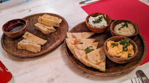 Starter at Nostimo Greek Grill, a Greek restaurant in Ubud, Bali, Indonesia