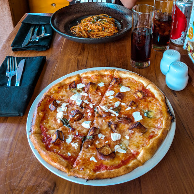 Pizza and pasta at UNO Restorante, a Italian restaurant in Ubud, Bali, Indonesia