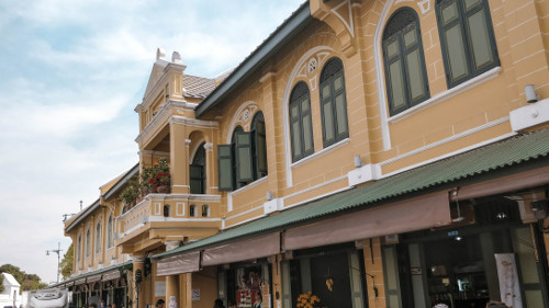 Shops near the ferry of Wat Pho in Bangkok, Thailand