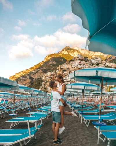 Instagrammable Place Spiaggio Grande or main beach in Positano, Amalfi Coast, Italy