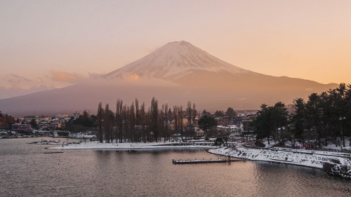 Mt. Fuji sunset from the Ohashi Bridge in Kawaguchiko, Japan