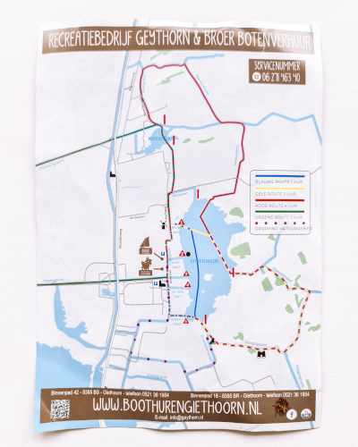 Map with boat routes in Giethoorn, the Netherlands