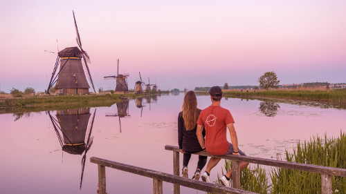 Sunset at UNESCO World Heritage Kinderdijk, Holland, the Netherlands