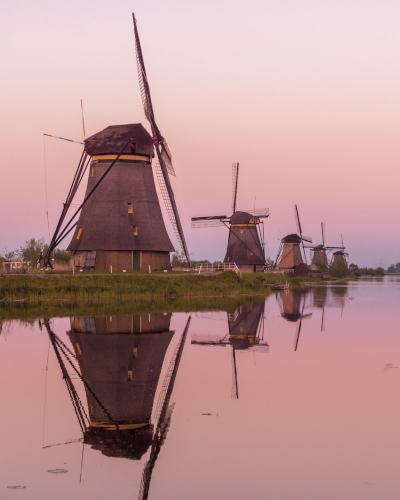 Sunset at Kinderdijk in the Netherlands