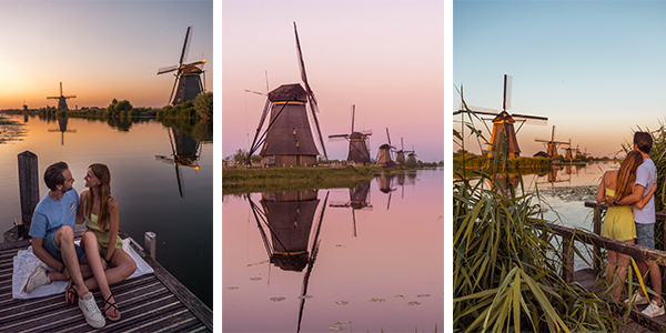 Sunset at UNESCO World Heritage Kinderdijk, Holland, the Netherlands