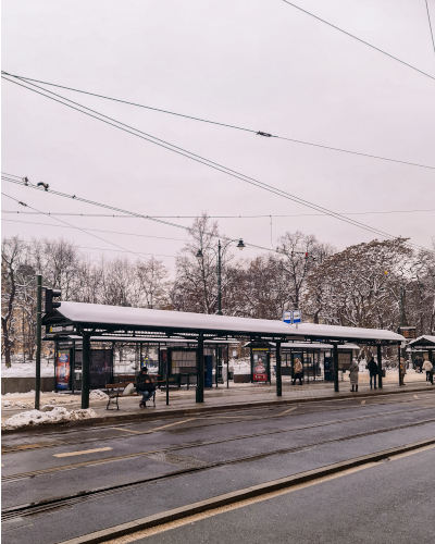 Tram stop in Kraków, Poland