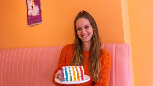 Rainbow cake at Instagrammable café Doré Doré in Seoul, Korea