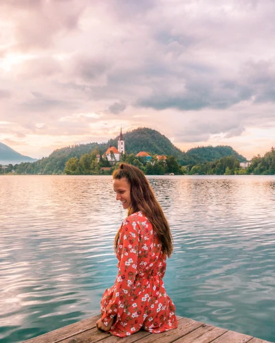 Instagrammable place jetty view of Bled Island, Slovenia