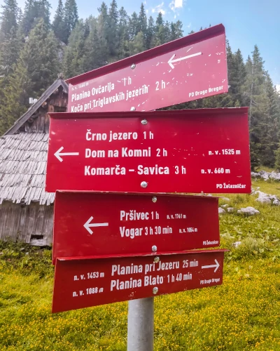 Trail signage in Triglav National Park, Slovenia