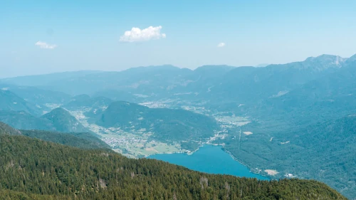 View of Lake Bohinj from Prsivec in Triglav National Park, Slovenia