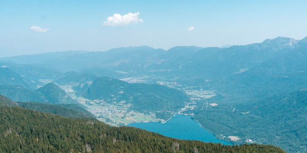 View of Lake Bohinj from Prsivec in Triglav National Park, Slovenia