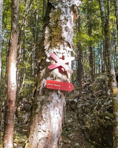 Hotel Zlatarog sign in Triglav National Park, Slovenia