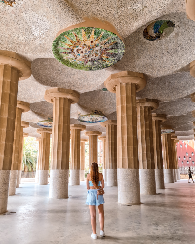 Hypostyle Room in Parc Güell in Barcelona, Spain