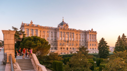 Sunset at the Royal Palace in Madrid, Spain